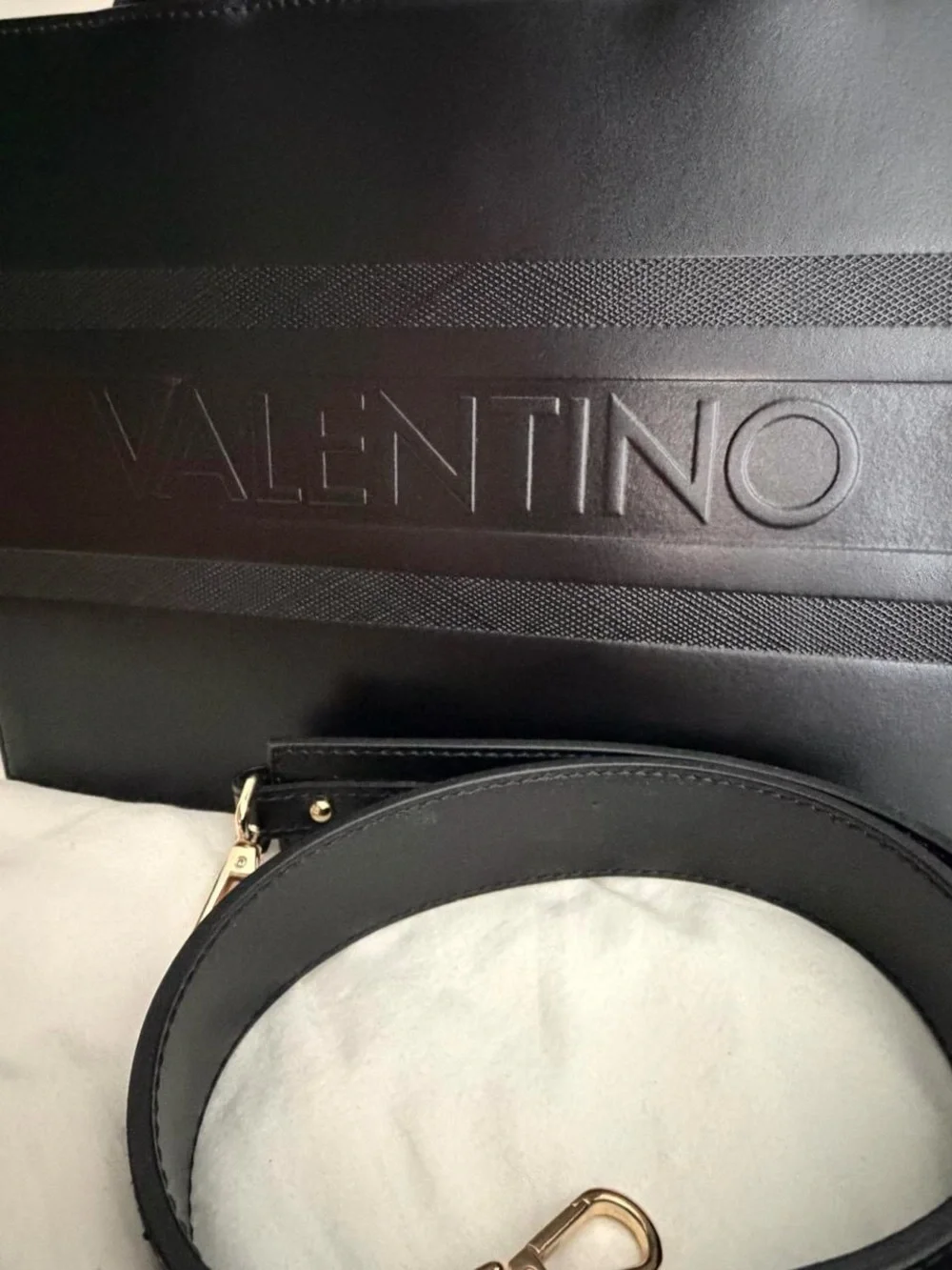 Valentino Black Leather Strap with Gold-Tone Clip